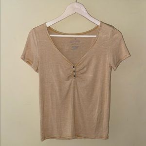 American Eagle Women’s Small Gold/White Soft Shirt